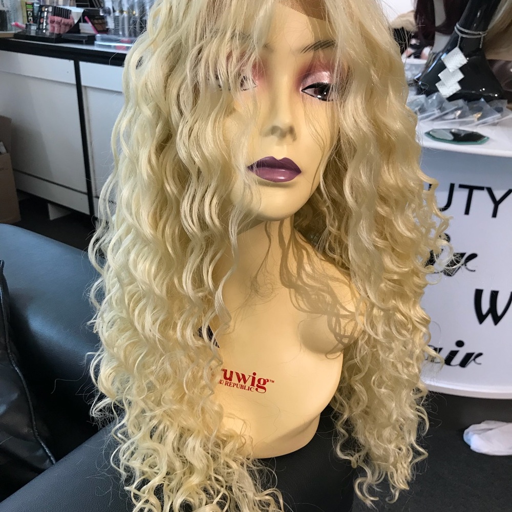 Wig Lacefront Long curly blonde human hair Blende - Picture 3 of 8